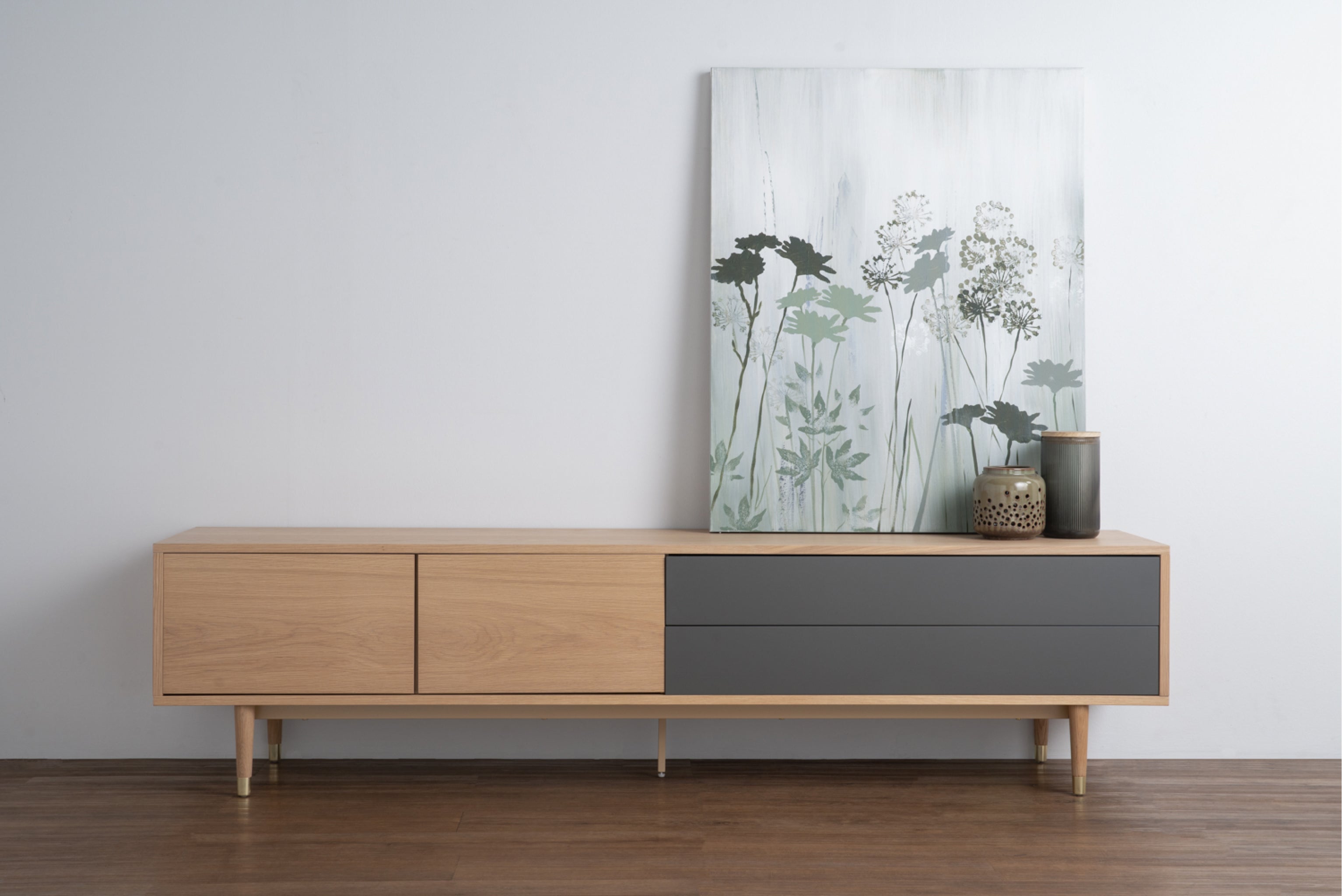 Lumo 2M Oak with Gunmetal Grey TV Console