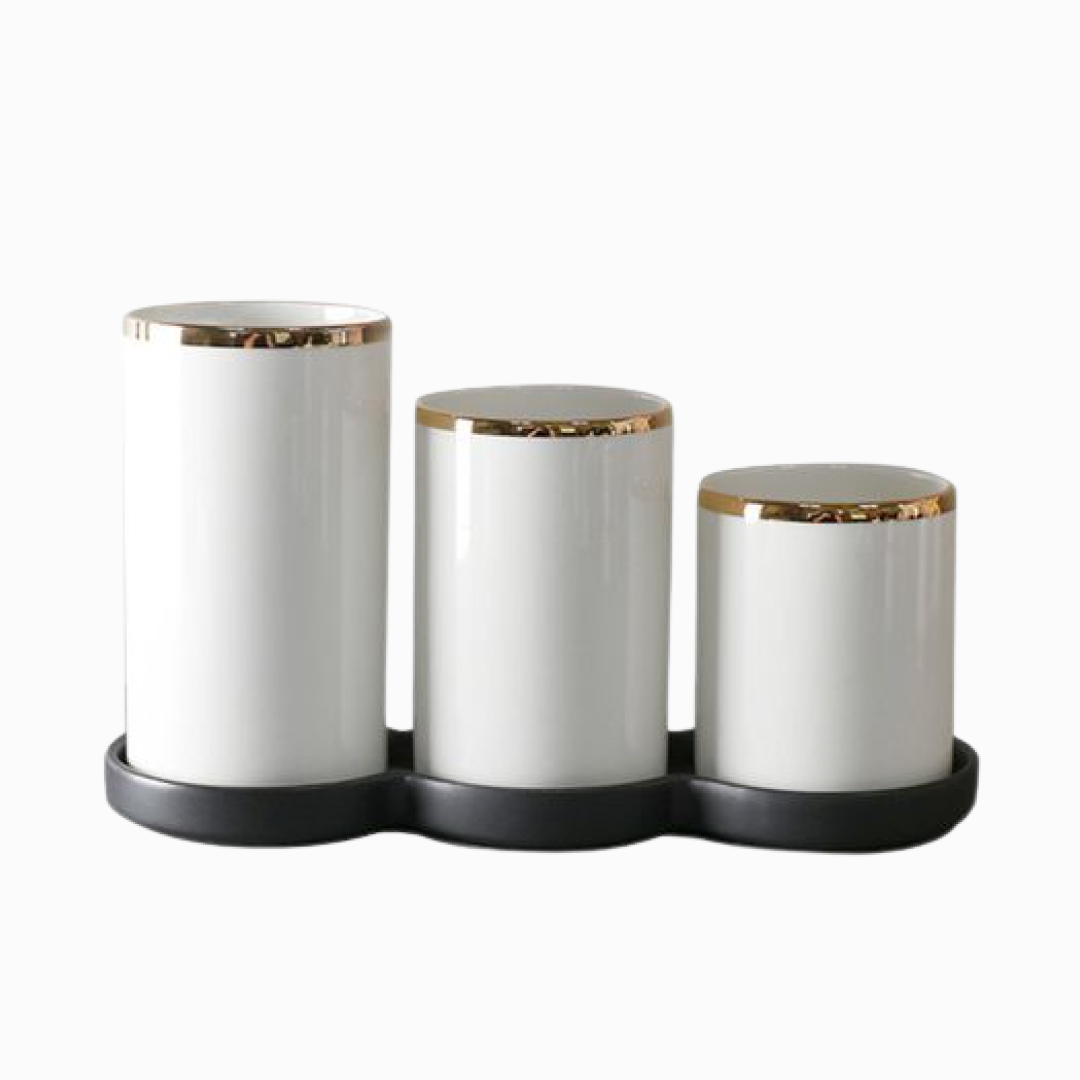 Trio Ceramic White Gold Black Kitchen Utensil Holder