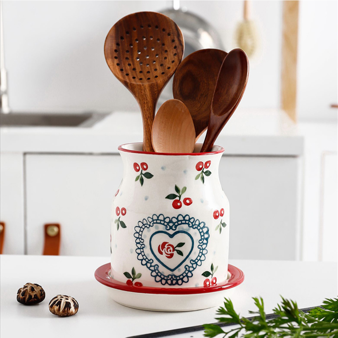 Heart Ceramic Kitchen Utensil Holder