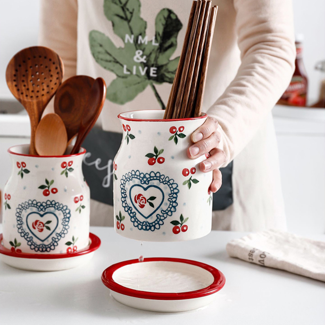 Heart Ceramic Kitchen Utensil Holder