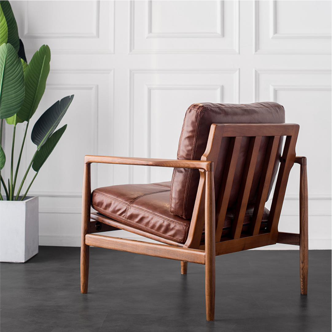 Adeline Solid Wood Leather Accent Chair
