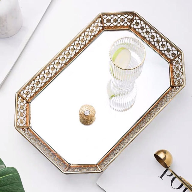 Mirror & Gold Edge Table Decor Display Tray