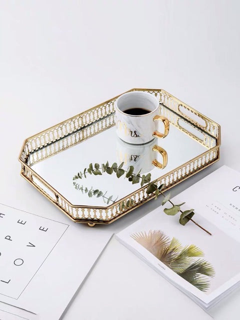 Mirror & Gold Edge Table Decor Display Tray