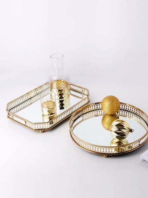 Mirror & Gold Edge Table Decor Display Tray