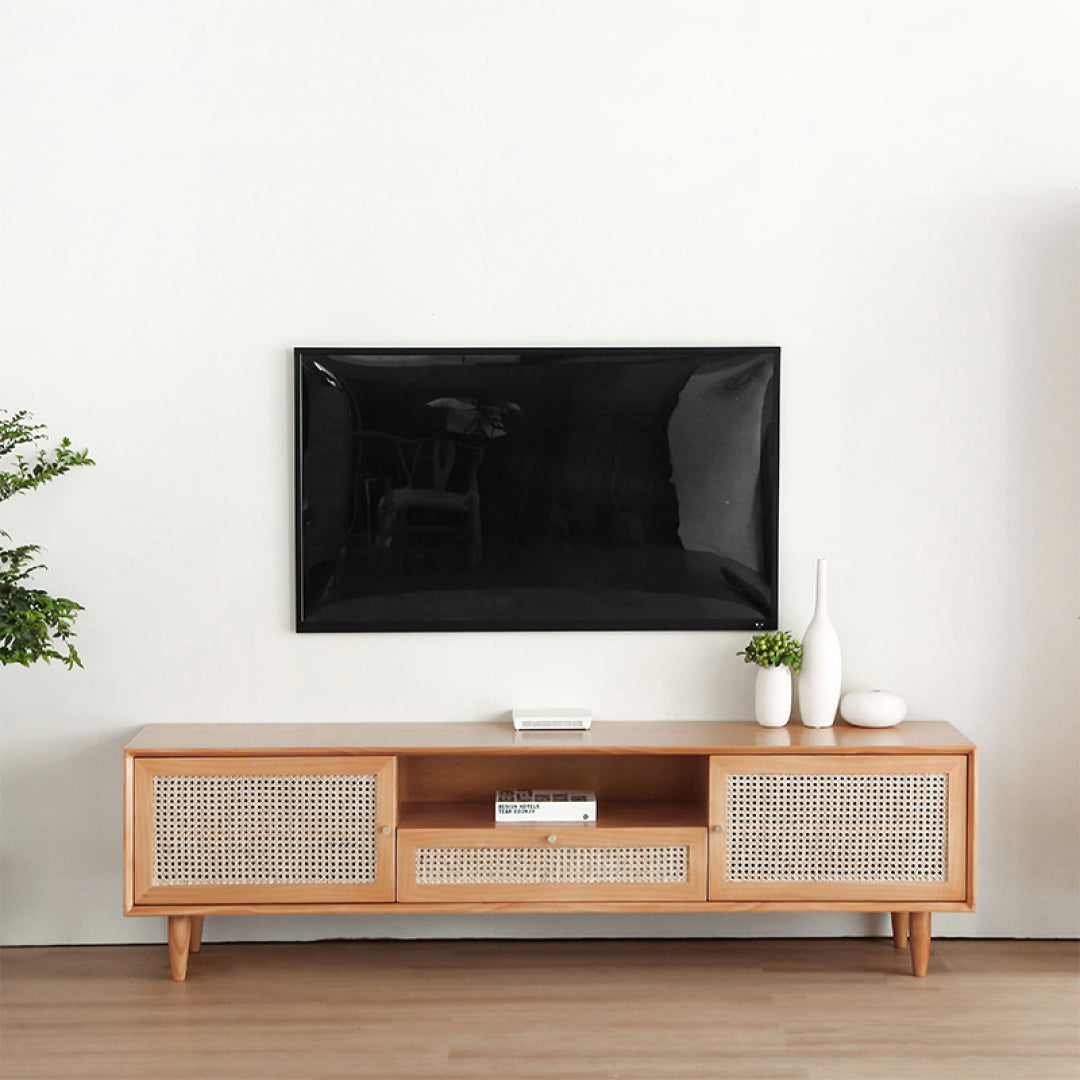 Benjiro Solid Wood & Rattan TV Console
