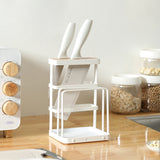 White & Wood Kitchen Knife Cutting Board Holder