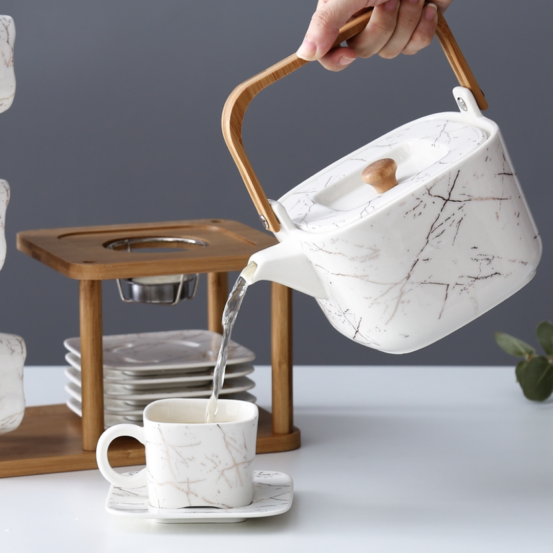 Nordic Marble Tea Pot & Cup Set of 14