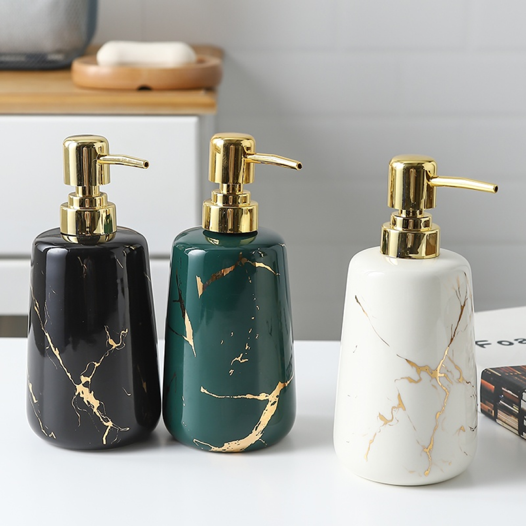 Bathroom Ceramic Marble & Gold Soap Lotion Storage Dispenser