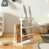 White & Wood Kitchen Knife Cutting Board Holder