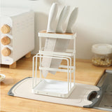 White & Wood Kitchen Knife Cutting Board Holder