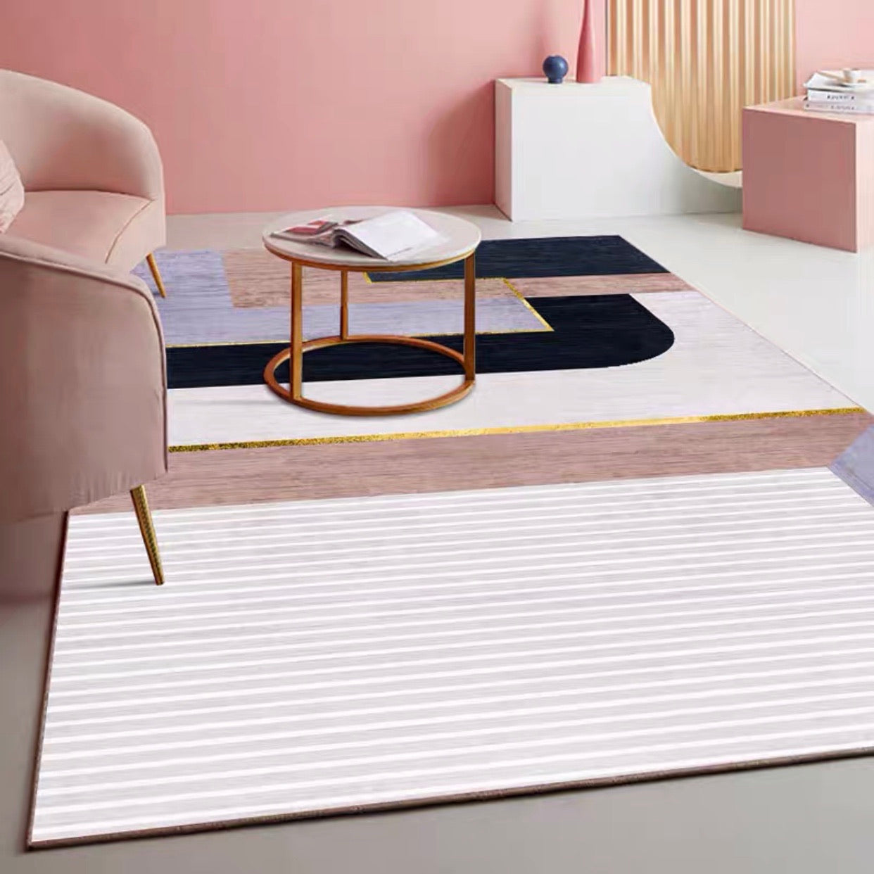Nordic Pink Tone Asymmetrical Carpet Rug