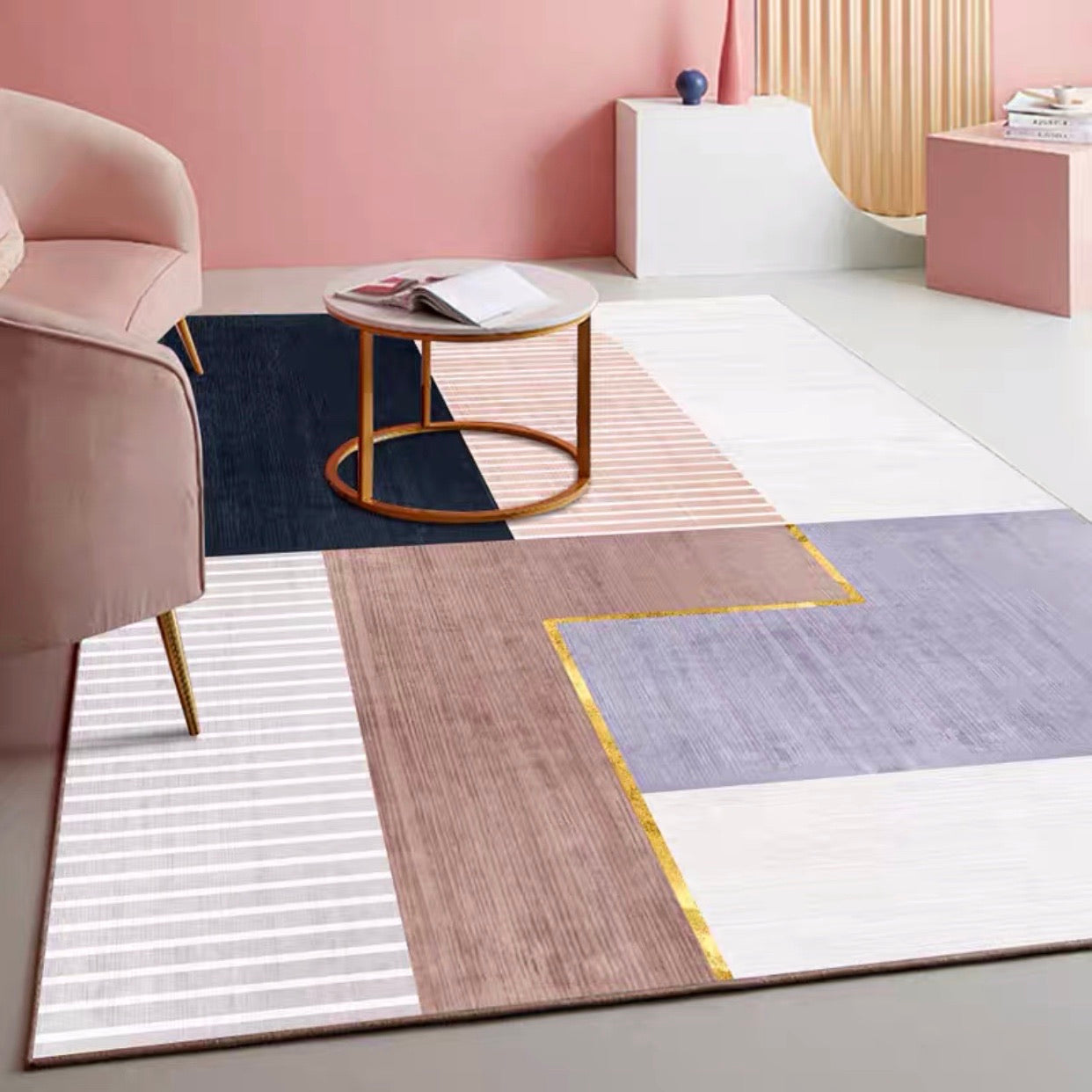 Nordic Pink Tone Asymmetrical Carpet Rug