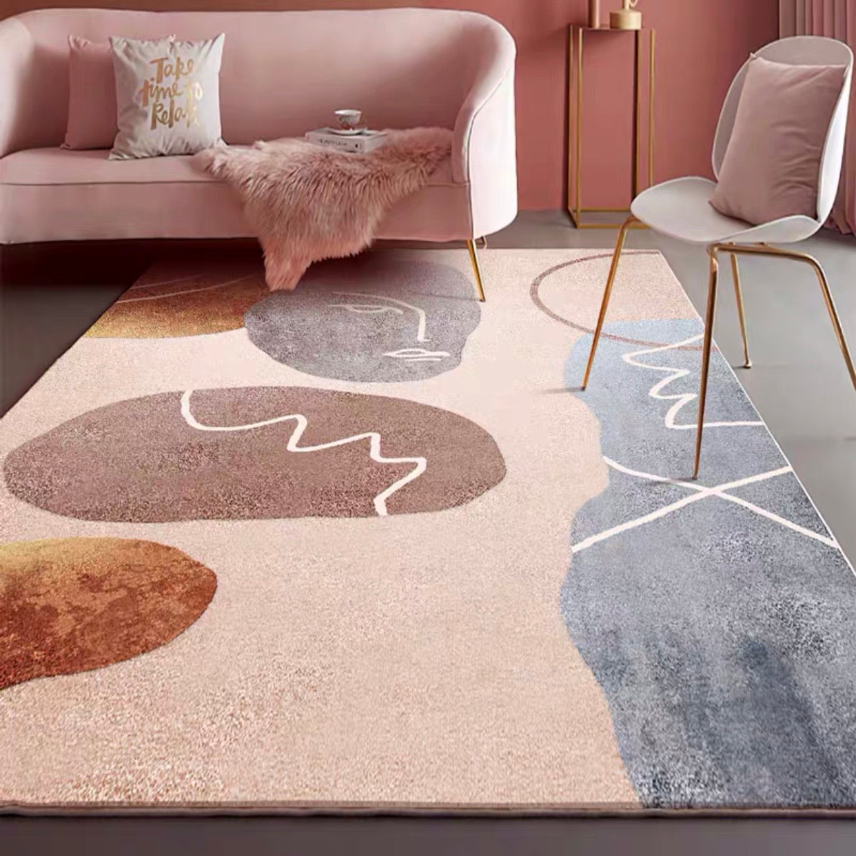 Nordic Pink Tone Asymmetrical Carpet Rug