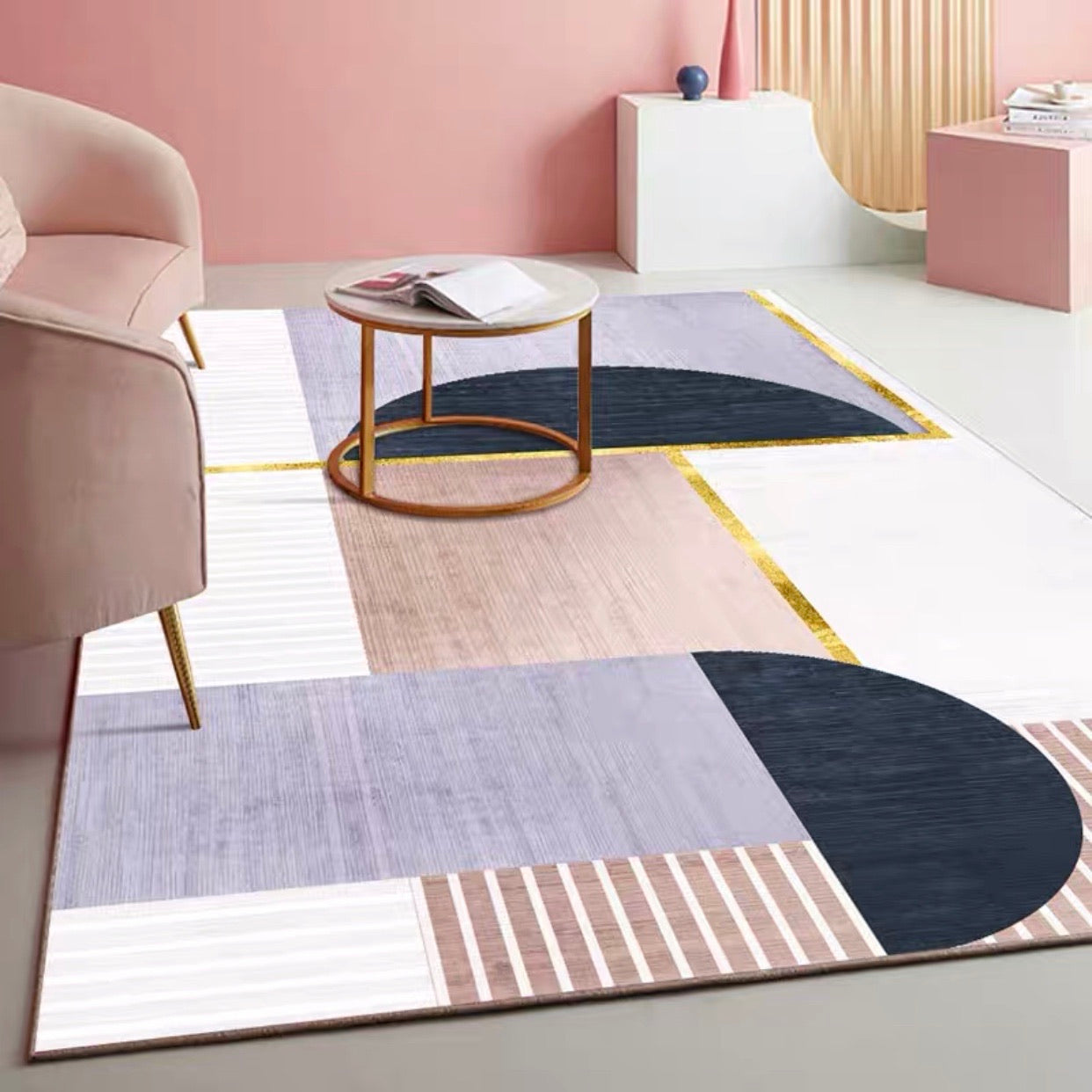 Nordic Pink Tone Asymmetrical Carpet Rug