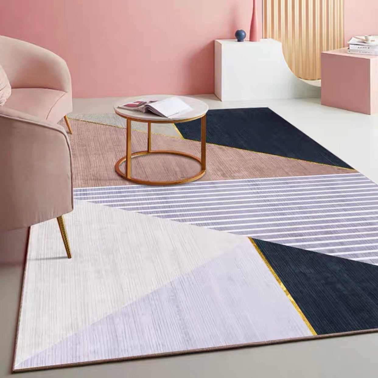 Nordic Pink Tone Asymmetrical Carpet Rug