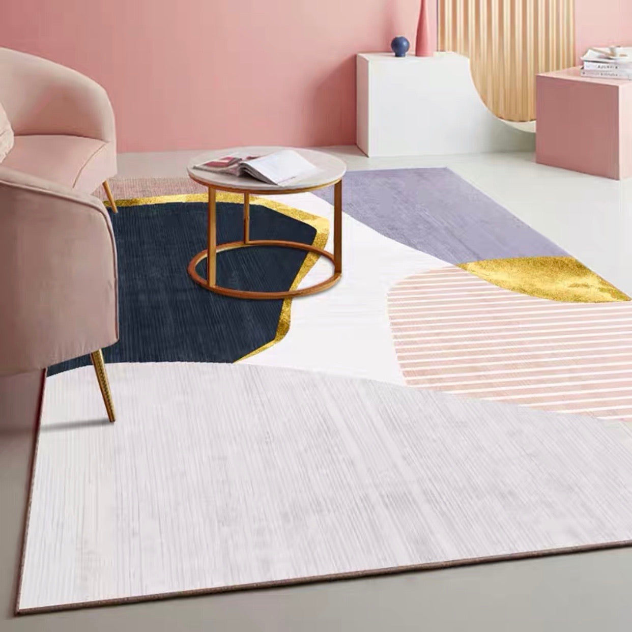 Nordic Pink Tone Asymmetrical Carpet Rug