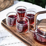 Glass & Wood Tea Pot Set of 6