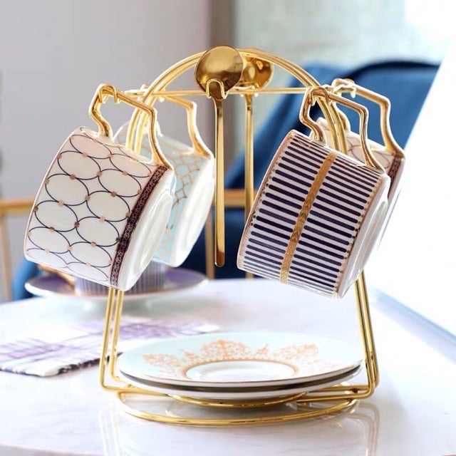 Nordic Simple Gold Cup And Plates Holder Stand